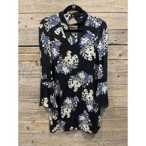 Blu Pepper Women's Floral Dress Black Long Sleeve Size Small Crochet Accent Sz S